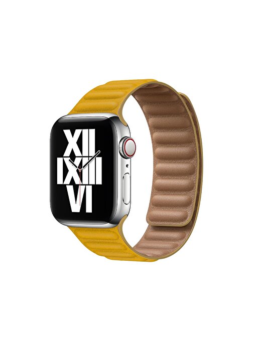 E2M KRD14 Apple Watch 38 - 40 mm Deri Akıllı Saat Kordonu Sarı