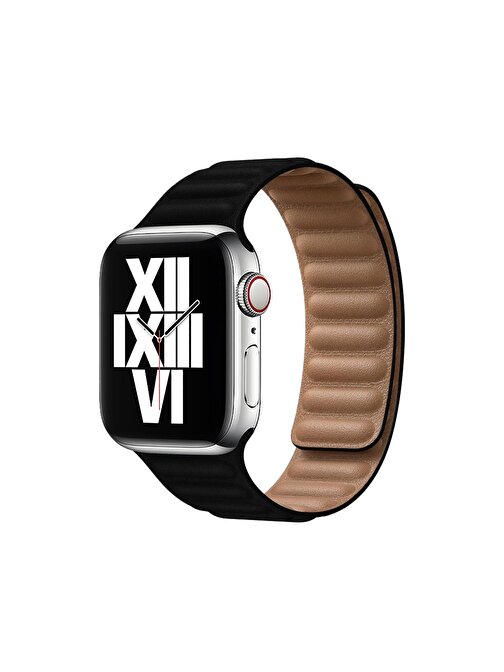 E2M KRD14 Apple Watch 38 - 40 mm Deri Akıllı Saat Kordonu Siyah