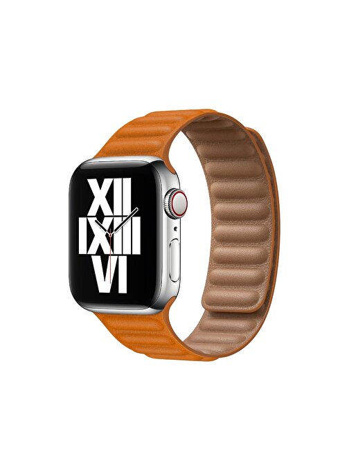 E2M KRD14 Apple Watch 38 - 40 mm Deri Akıllı Saat Kordonu Turuncu