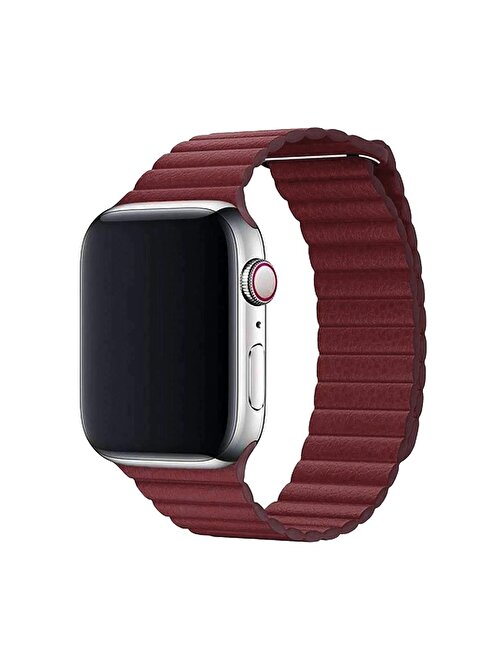 E2M Apple Watch 42 - 44 mm KRD06 Deri Bükme Akıllı Saat Kordonu Bordo