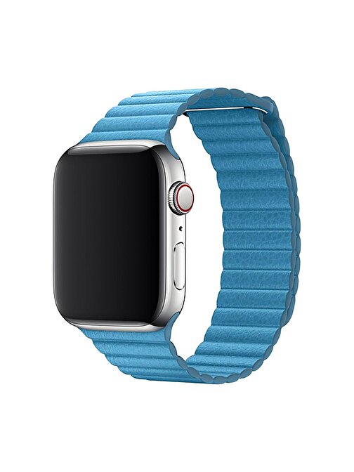 E2M KRD06 Apple Watch 38 - 40 mm Derı Bükme Akıllı Saat Kordonu Mavi