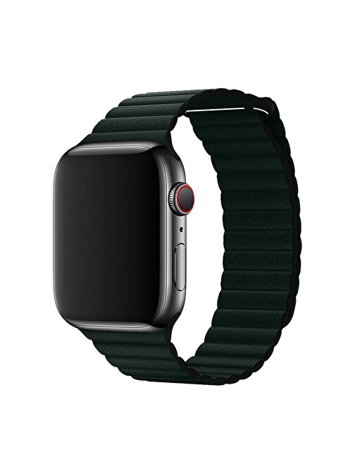E2M KRD06 Apple Watch 38 - 40 mm Derı Bükme Akıllı Saat Kordonu Koyu Yeşil
