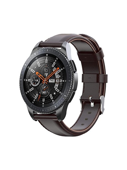 E2M Samsung Galaxy Watch 42 mm 20 mm KRD10 Deri Akıllı Saat Kordonu Koyu Kahverengi