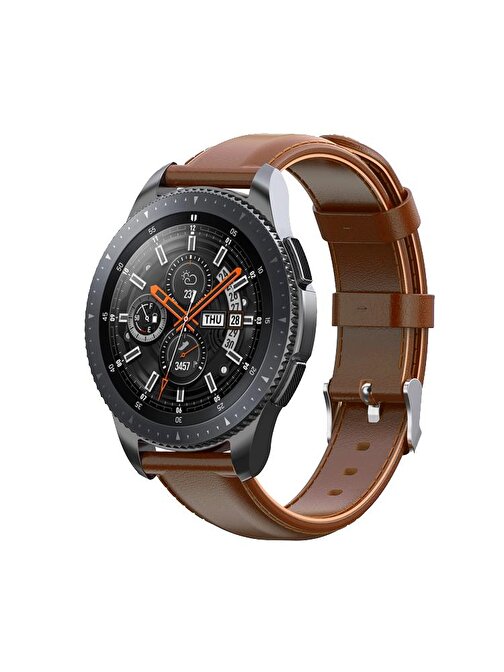 E2M Samsung Galaxy Watch 46 mm 22 mm KRD10 Deri Akıllı Saat Kordonu Kahverengi