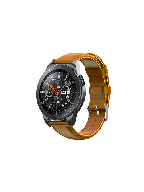 E2M Samsung Galaxy Watch 22 mm KRD10 Deri Akıllı Saat Kordonu Taba