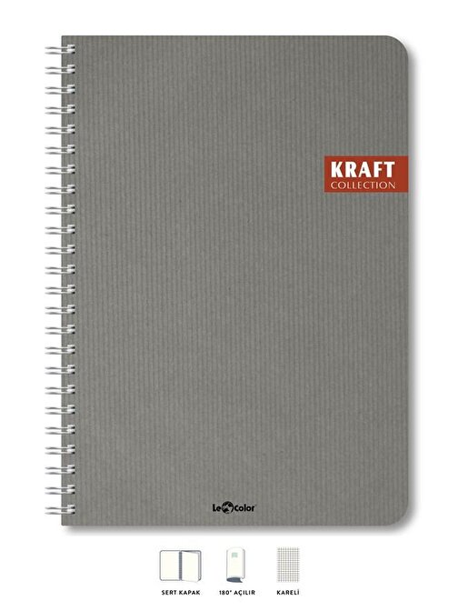 Le Color Kraft Ofis Defter Spiralli Kareli Kum