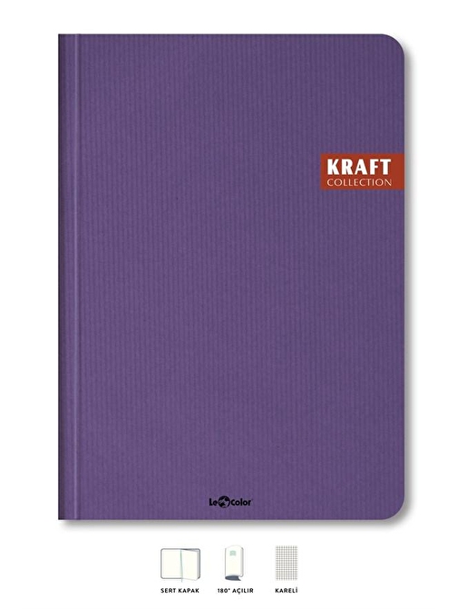 Le Color Kraft Ofis Defter Kareli Mor