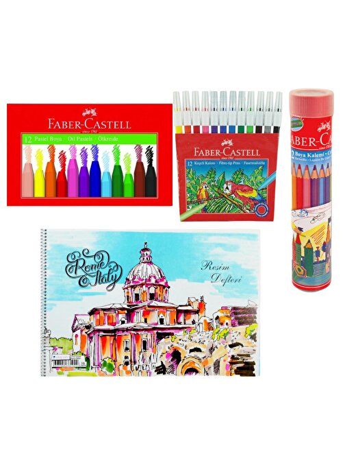 Faber Castell Pastel Boya Keçeli Boya Metal Tüp Kuru Boya 12 Li Ve Resim Defteri