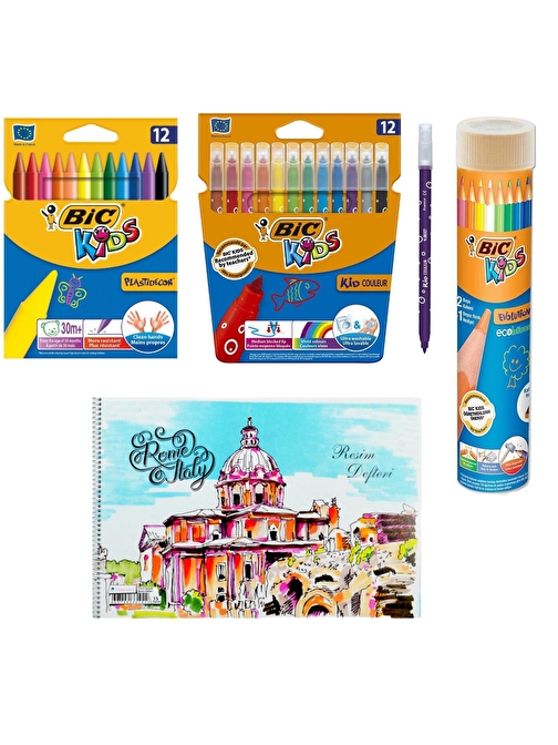 Bic Pastel Boya Keçeli Boya Metal Tüp Kuru Boya 12 Li Ve Resim Defteri