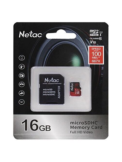 Netac 16Gb Microsdhc Hafıza Kartı V10 U1 C10 Nt02P500Pro-016G-R