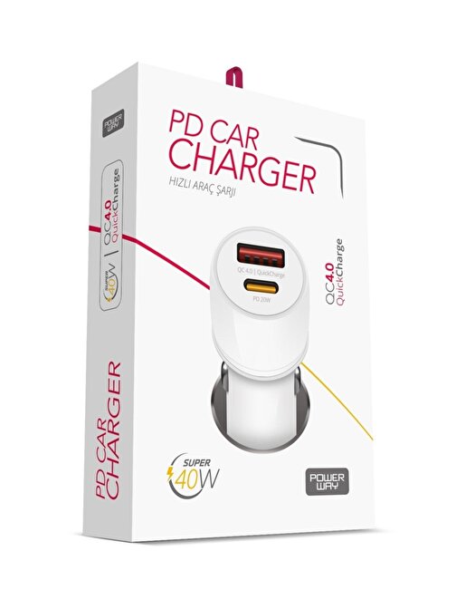 Powerway Powerway Cc4.0 Qc40 40W 5V 4 Amper Type C - Usb Araç Şarj Başlığı Beyaz