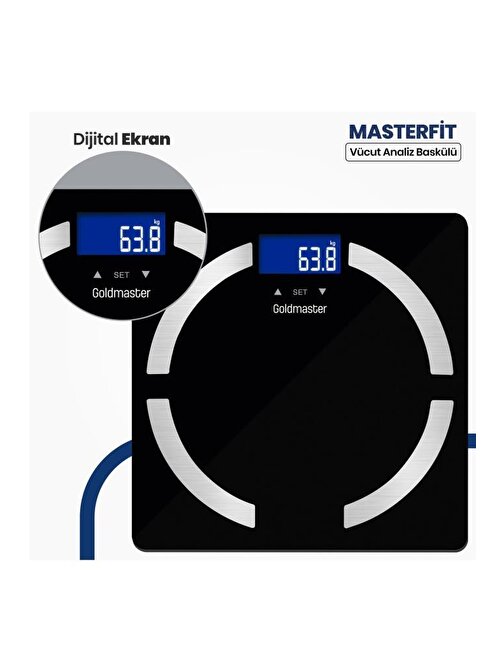 Goldmaster Masterfit Geniş Ekranlı Yağ Ölçer Fonksiyonlu Vücut Analizli Tartı Baskül Gm8153