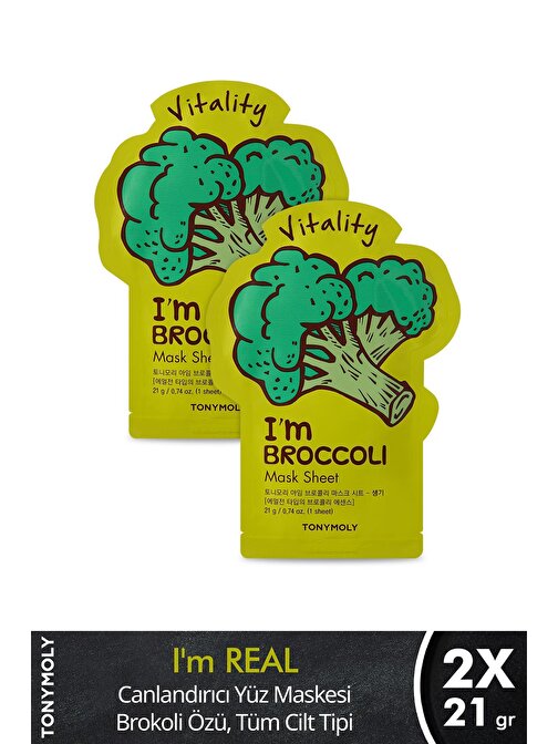 Tonymoly I'M Real Tüm Cilt Tipleri Canlandırıcı Brokoli Cilt Bakımı Yüz Maskesi Mini Boy X2 Adet