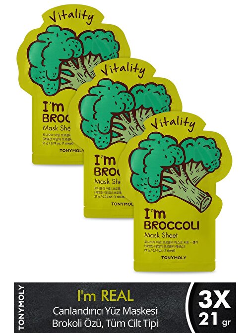 Tonymoly I'M Real Tüm Cilt Tipleri Canlandırıcı Brokoli Cilt Bakımı Yüz Maskesi Mini Boy X3 Adet
