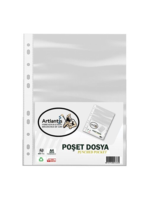 Artlantis A4 Şeffaf Delikli Poşet Dosya 50'li