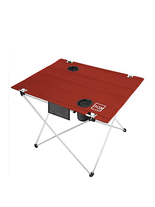 Box&Box Katlanabilir Kumaş Kamp Ve Piknik Masası Kırmızı 2 Bardak Gözlü Geniş 73 x 55 x 48 Cm