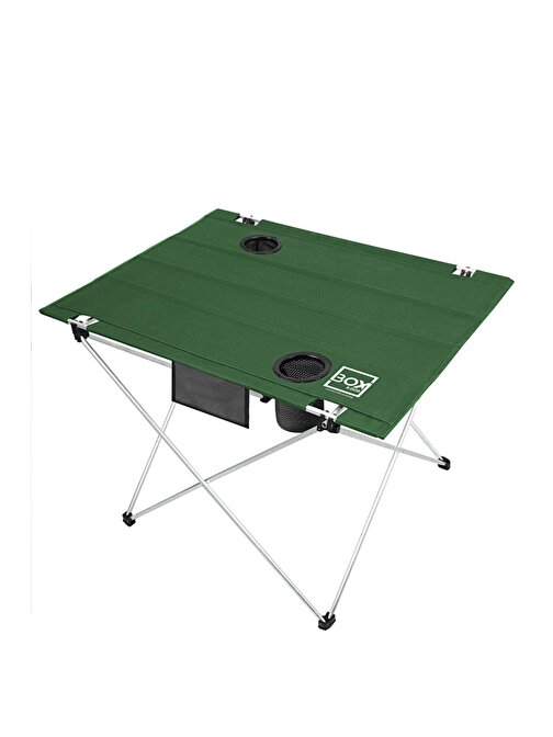 Box&Box Katlanabilir Kumaş Kamp Ve Piknik Masası Yeşil Geniş Model 2 Bardak Gözü 73x55x48 Cm
