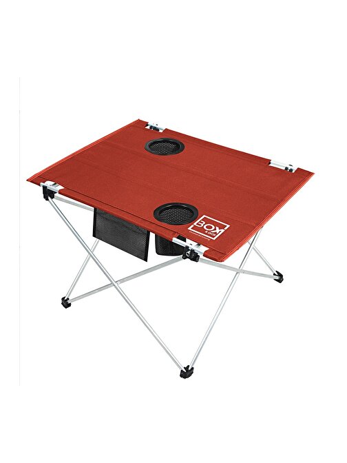 Box&Box Küçük Boy Katlanabilir Kumaş Kamp Ve Piknik Masası Kırmızı 2 Bardak Gözlü 57x43x38 Cm