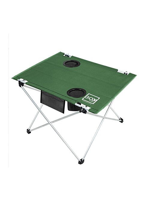 Box&Box Küçük Boy Katlanabilir Kumaş Kamp Ve Piknik Masası Yeşil 2 Bardak Gözlü 57 x 43 x 38 Cm