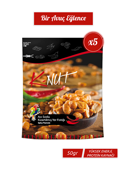 Papağan Kuruyemiş K-Nut Acı Soslu Kızartılmış Yer Fıstığı 5 X 50 Gr