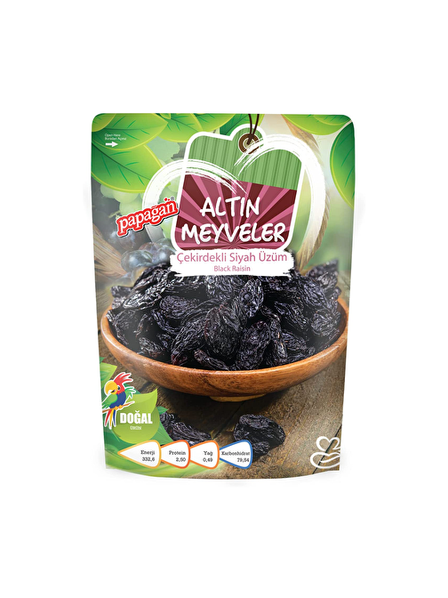 Papağan Kuruyemiş Altın Meyveler Güneş Işığı ile Kurutulmuş Siyah Kuru Üzüm 140 gr x 6