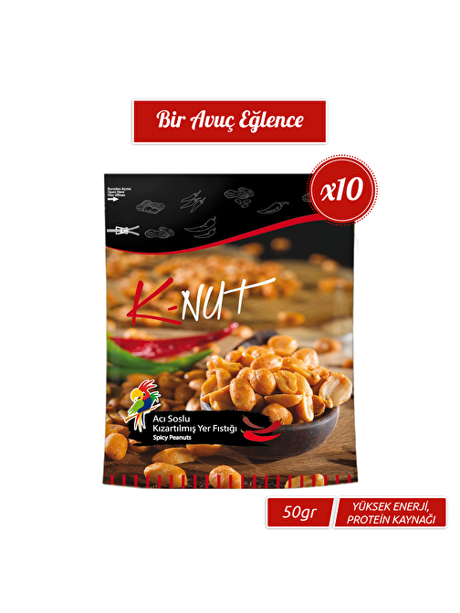 Papağan Kuruyemiş K-Nut Acı Soslu Kızartılmış Yer Fıstığı 10 X 50 Gr