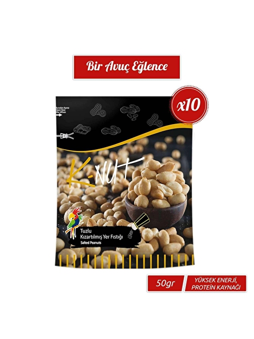 Papağan Kuruyemiş K-Nut Tuzlu Soslu Kızartılmış Yer Fıstığı 10 X 50 Gr