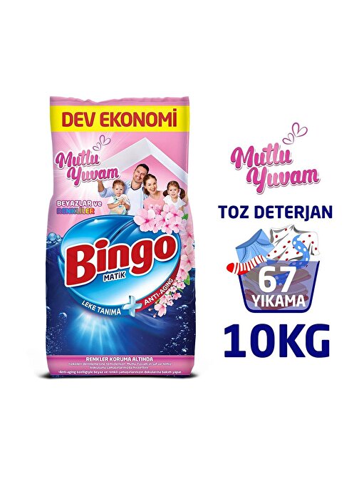 Bingo Matik Mutlu Yuvam Renkliler ve Beyazlar Toz Çamaşır Deterjanı 10 kg 67 Yıkama