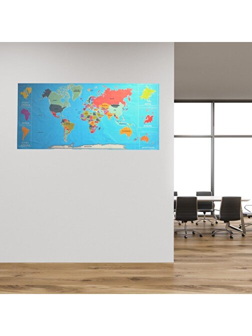 Baskaya Renkli Atlas Dünya Haritası Manyetik Yapıştırıcı Gerektirmeyen Duvar Stickerı 118 Cm * 56 Cm