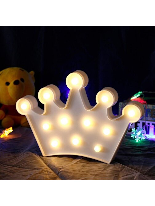 Baskaya 3D Dekoratif Pilli Kraliçe Tacı Model Led Masa Ve Gece Lambası