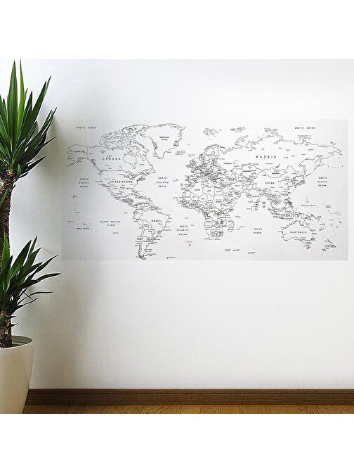 Baskaya Yazılabilir Dünya Haritası Manyetik Duvar Stickerı 110 X 56 Cm