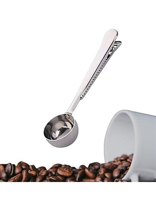 Baskaya Mandallı Kahve Ölçü Kaşığı Silver Çok Fonksiyonlu Paslanmaz Çelik Kaşık