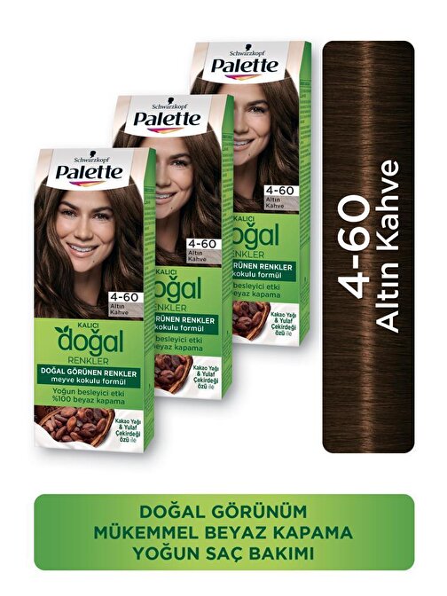 Palette Kalıcı Doğal Renkler Saç Boyası 4.60 Açık Çikolata Kahve X 3 Adet