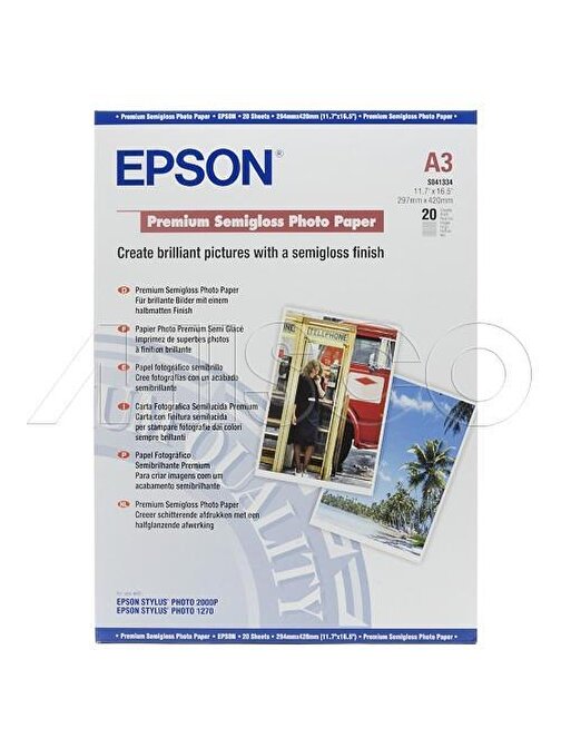 Epson A3 251gram 20'li Premium Semigloss Fotoğraf Kağıdı S041334