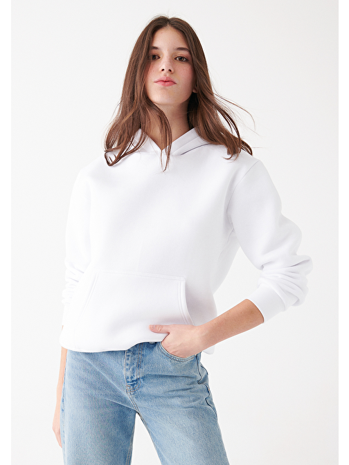 Mavi - Kapüşonlu Beyaz Basic Sweatshirt 167299-70000