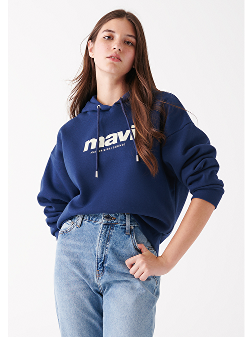 Mavi - Mavi Logo Baskılı Kapüşonlu Lacivert Sweatshirt 168334-70488