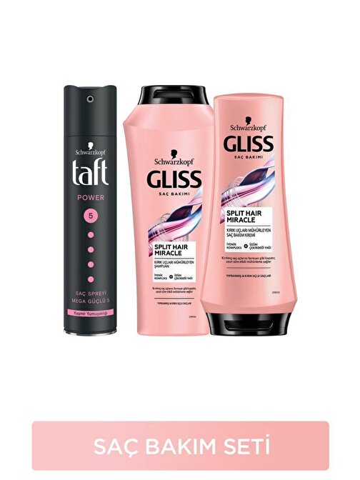 Gliss Split Hair Miracle Şampuan 500 Ml + Saç Kremi 360 Ml + Taft Power Cashmere Sprey 250 Ml
