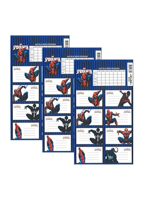 Okul Etiketi Erkek Örümcek Adam Spider-Man 8 li 3 Yaprak Ders Programlı 1 Paket