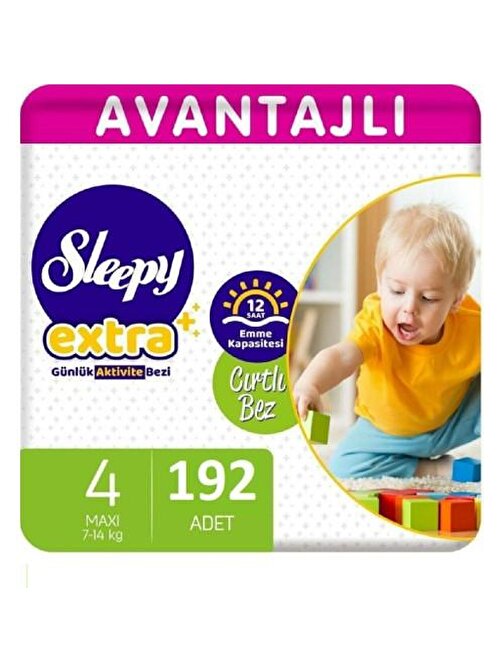 Sleepy Extra Günlük Aktivite 7 - 14 kg 4 Numara Bebek Bezi 192 Adet