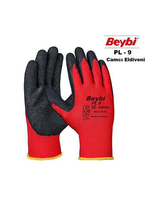 Beybi Nitril Poly Pl9 10 Kırmızı Siyah İş Eldiveni 12Li Paket Camcı Eldiveni