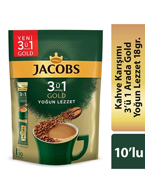 Jacobs 3'ü1 Arada Gold Kahve Karışımı Yoğun Lezzet 10 Adet