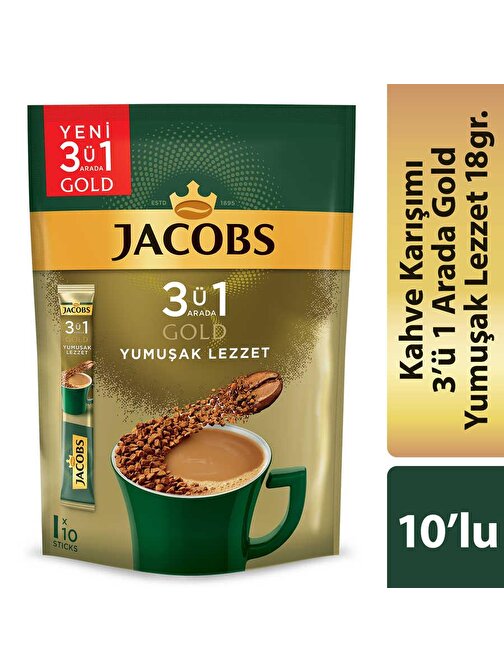 Jacobs 3'ü1 Arada Gold Kahve Karışımı Yumuşak Lezzet 10 Adet