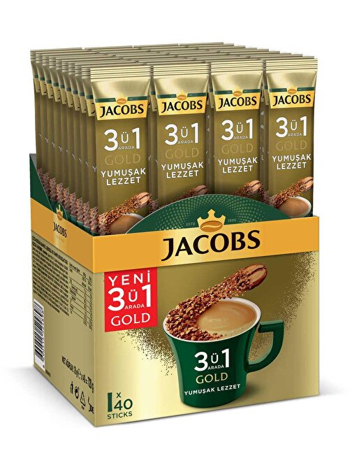 Jacobs 3'ü1 Arada Gold Kahve Karışımı Yumuşak Lezzet 40 Adet