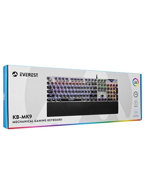 Everest KB-MK9 Mekanik Türkçe Q RGB Usb Mavi Switch Bilek Destekli Siyah Gaming Klavye