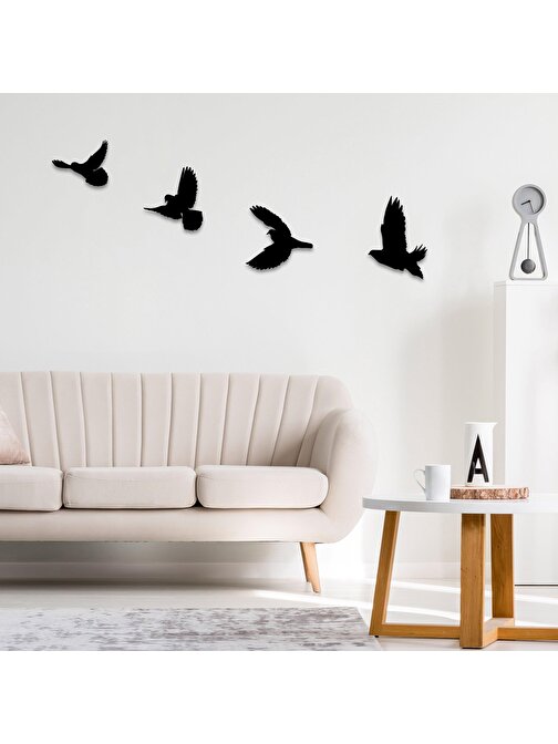 Cajuart Dekoratif Ahşap Modern Dörtlü Kuş Duvar Süsü Duvar Dekor