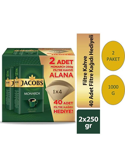 Jacobs Filtre Kahve 2x250 gr Filtre Kağıdı Hediyeli x 2 Paket