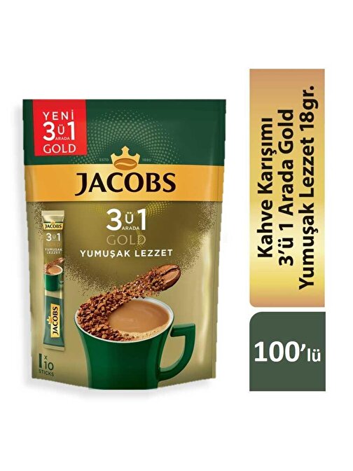 Jacobs 3'ü1 Arada Gold Kahve Karışımı Yumuşak Lezzet 100 Adet