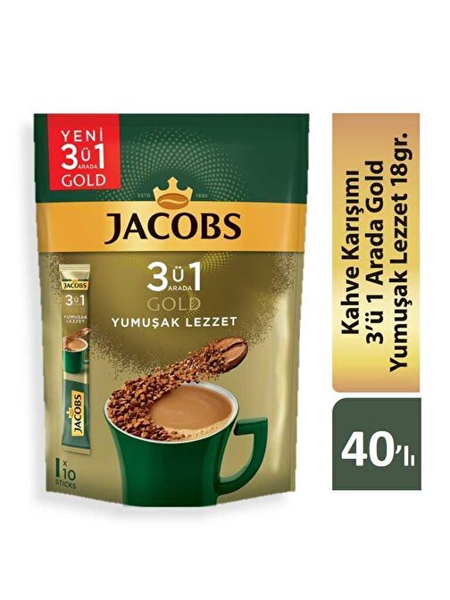 Jacobs 3'ü1 Arada Gold Kahve Karışımı Yumuşak Lezzet 40 Adet Kutulu