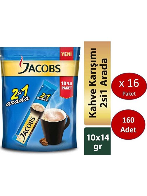 Jacobs 2'si1 Arada 160 Adet Stick Kahve 10 x 16 Paket