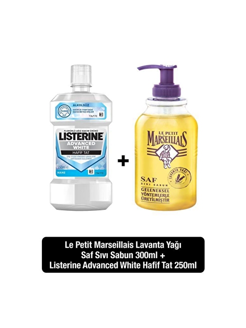 Listerine Advanced White Hafift Tat Ağız Bakım Suyu 250 Ml + Le Petit Marseillais Lavanta Sıvı Sabun 300 Ml